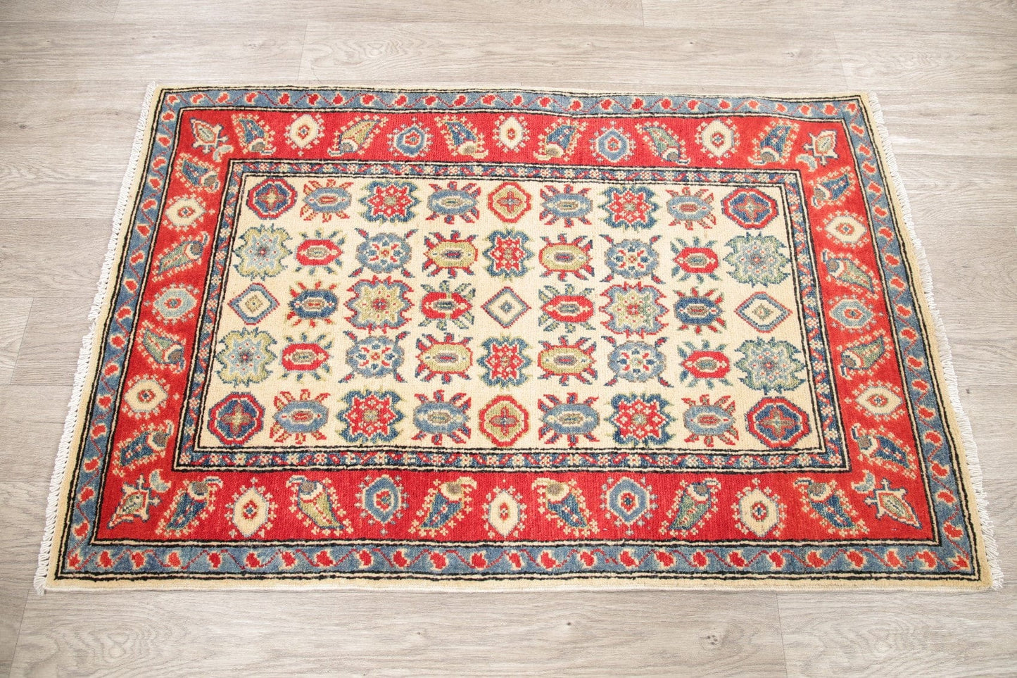 Geometric Kazak Pakistan Wool Rug 3x4