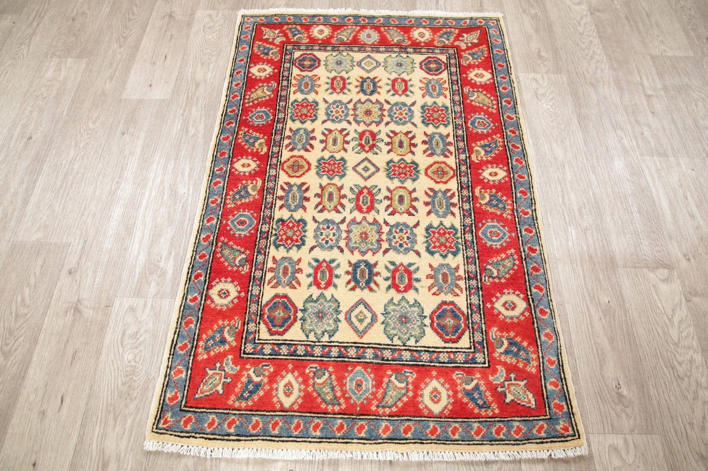 Geometric Kazak Pakistan Wool Rug 3x4