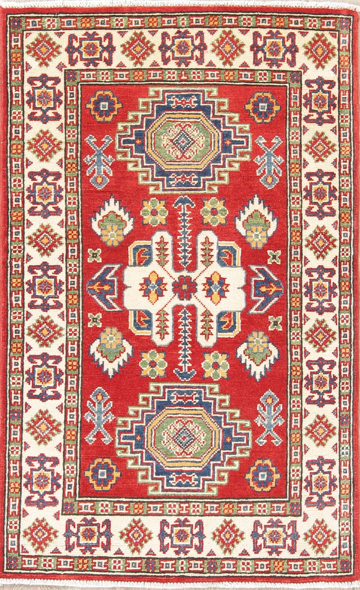 Red Geometric Kazak Pakistan Wool Rug 3x4