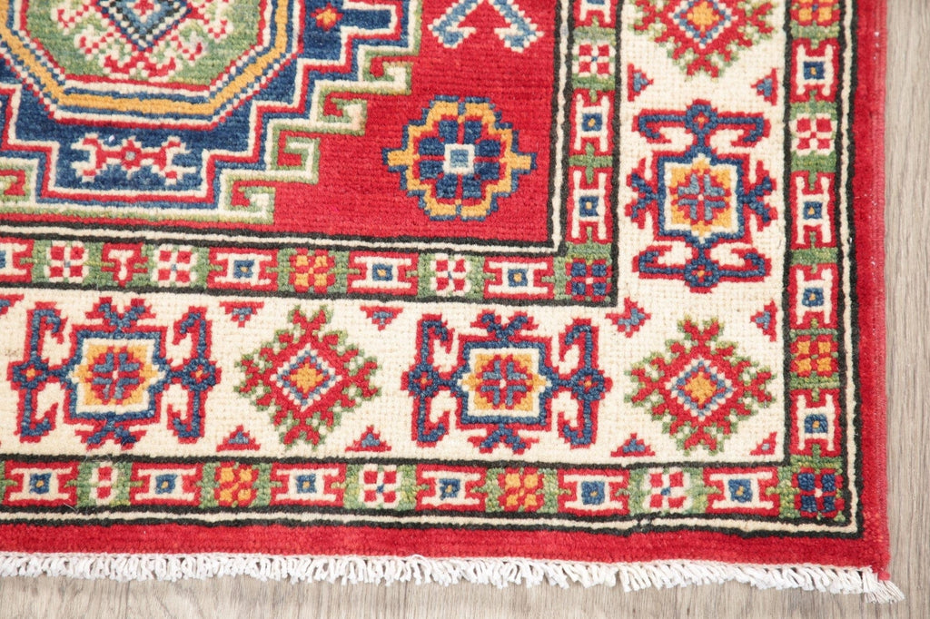 Red Geometric Kazak Pakistan Wool Rug 3x4