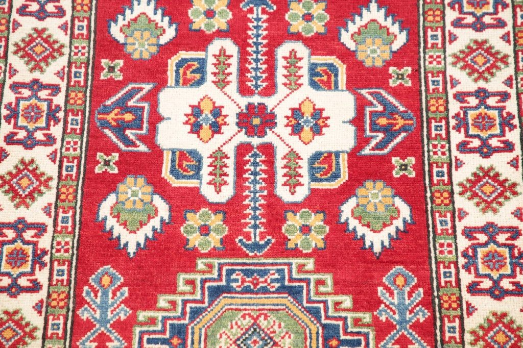 Red Geometric Kazak Pakistan Wool Rug 3x4