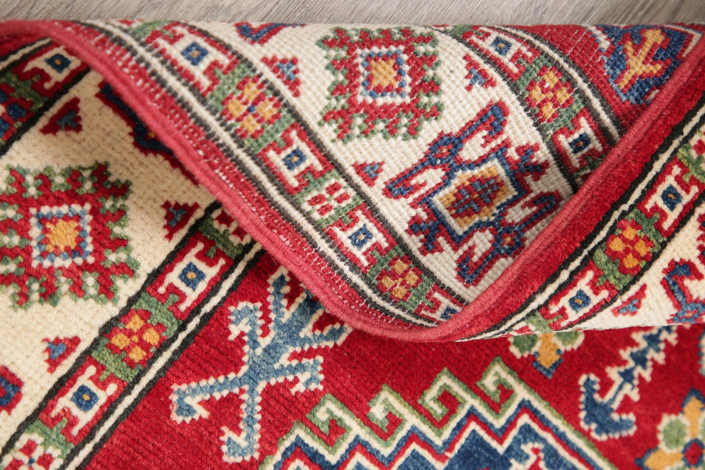 Red Geometric Kazak Pakistan Wool Rug 3x4
