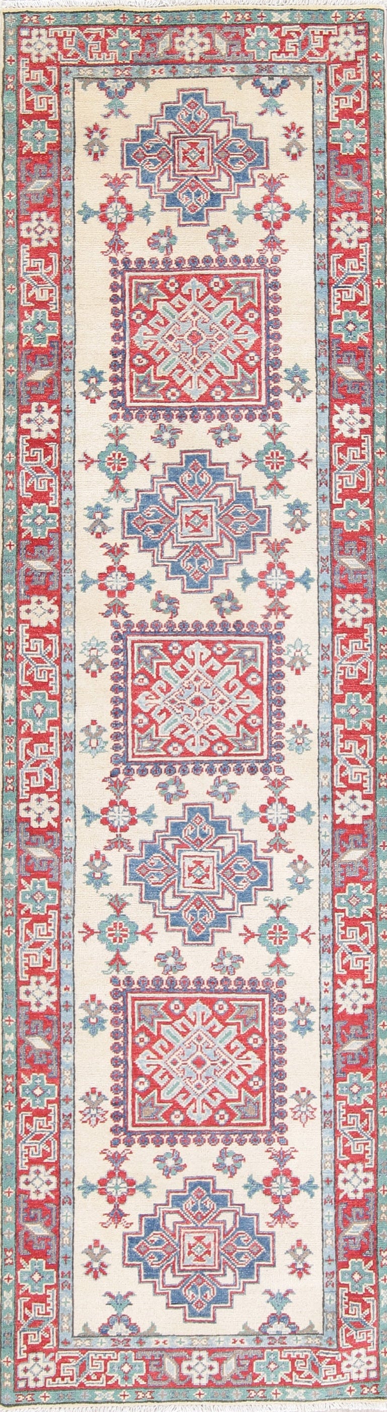 Geometric Kazak-Chechen Oriental Runner Rug 3x10