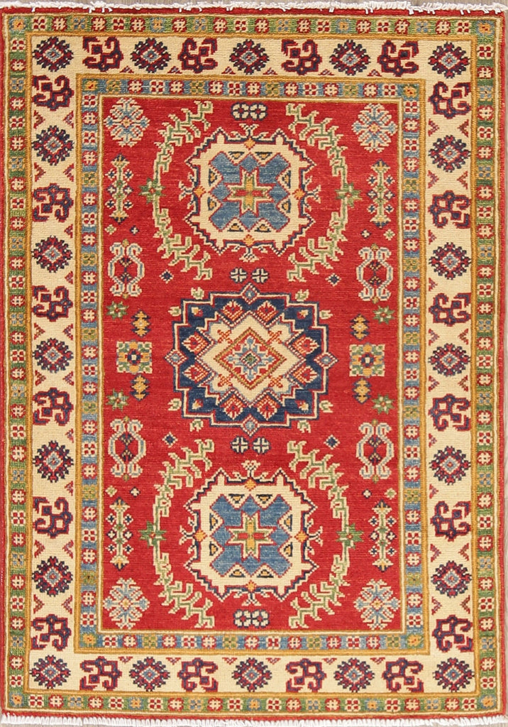 Geometric Red Kazak Pakistan Wool Rug 3x4