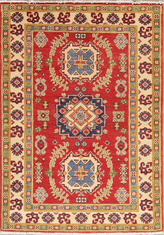 Geometric Red Kazak Pakistan Wool Rug 3x4