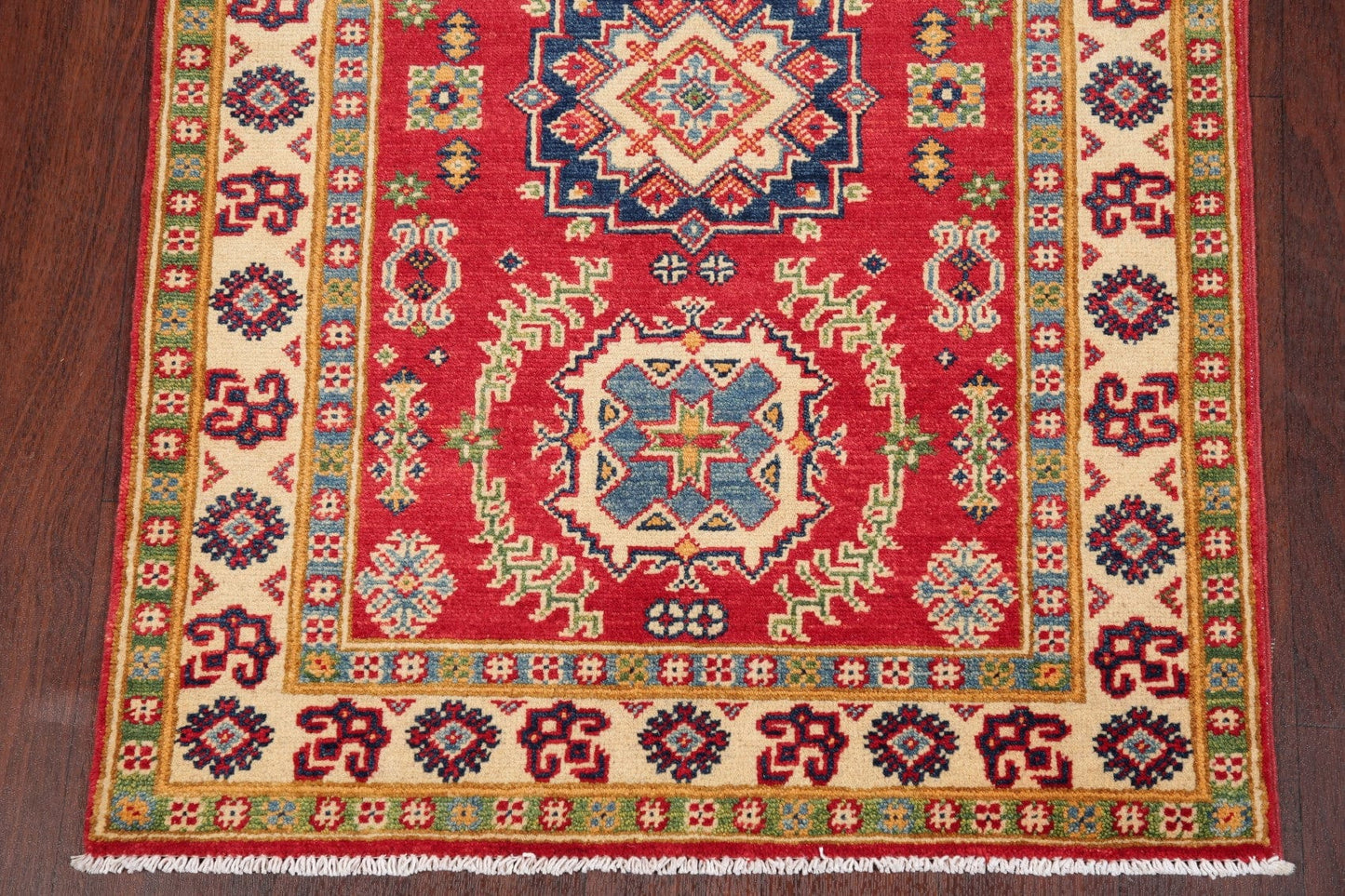 Geometric Red Kazak Pakistan Wool Rug 3x4