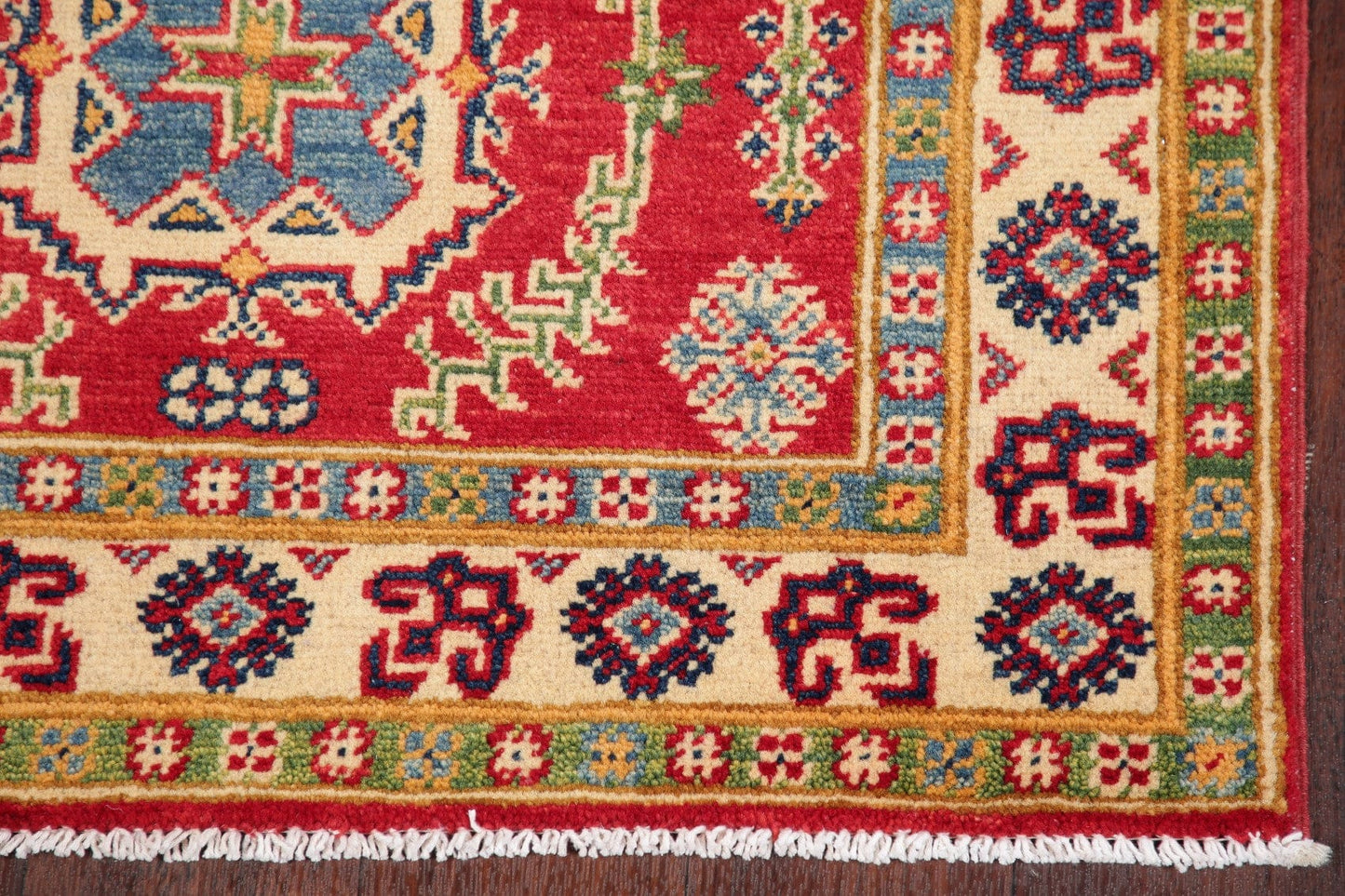 Geometric Red Kazak Pakistan Wool Rug 3x4