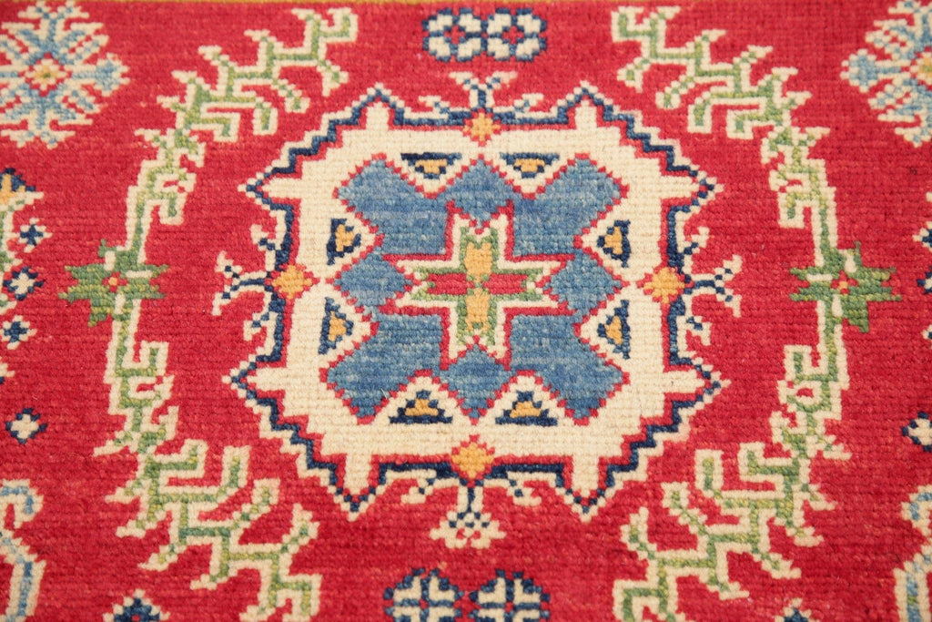 Geometric Red Kazak Pakistan Wool Rug 3x4