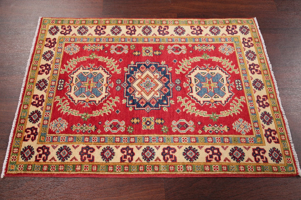 Geometric Red Kazak Pakistan Wool Rug 3x4