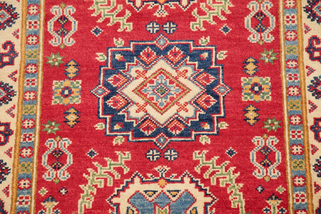 Geometric Red Kazak Pakistan Wool Rug 3x4