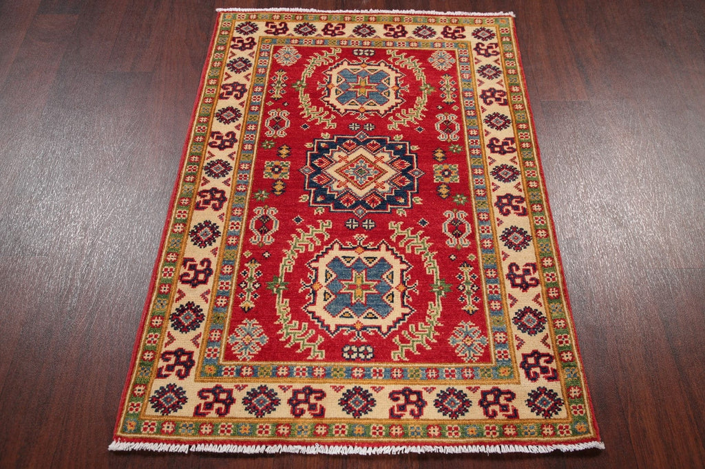 Geometric Red Kazak Pakistan Wool Rug 3x4