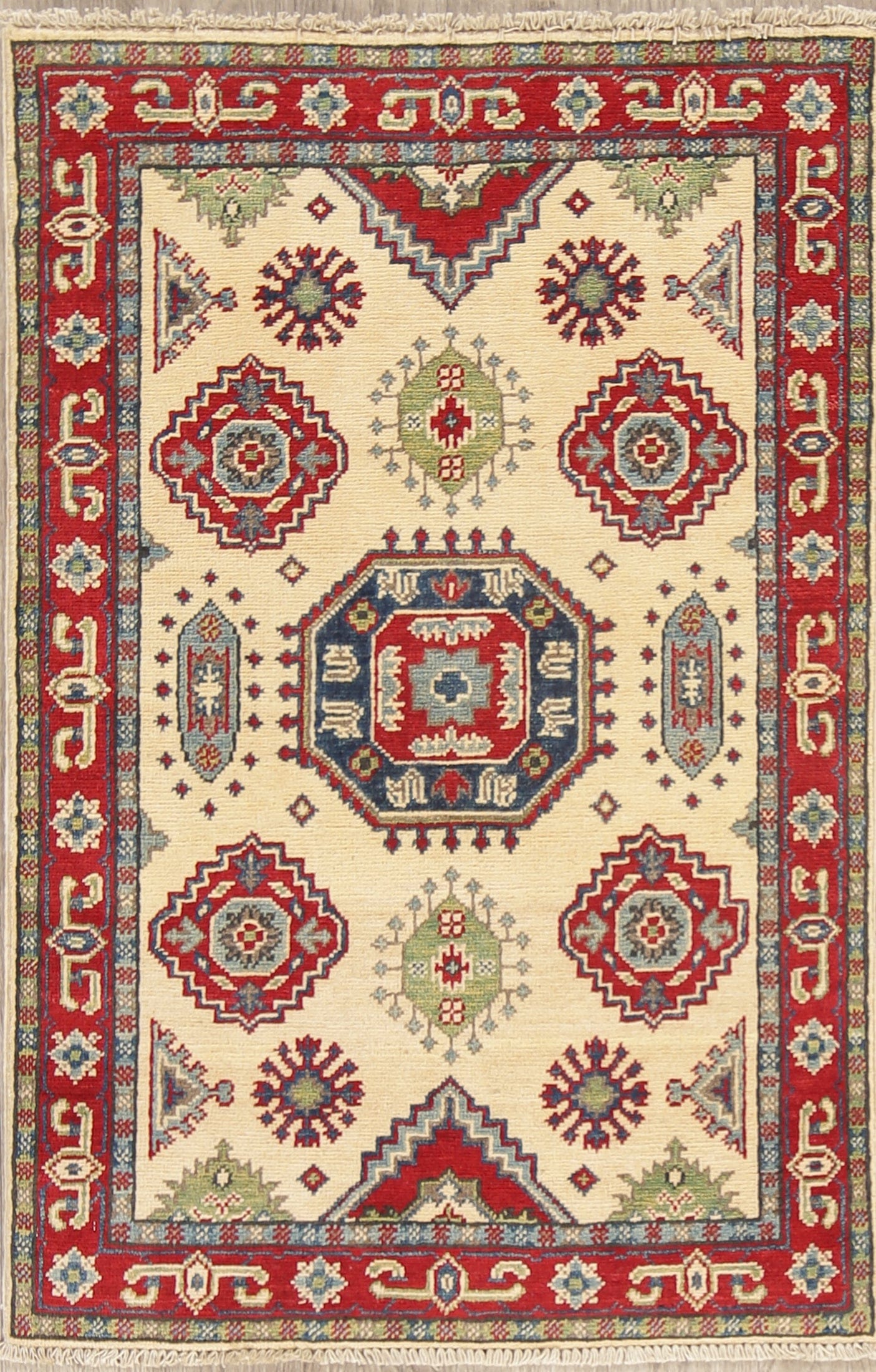 Geometric Kazak Pakistan Wool Rug 3x4