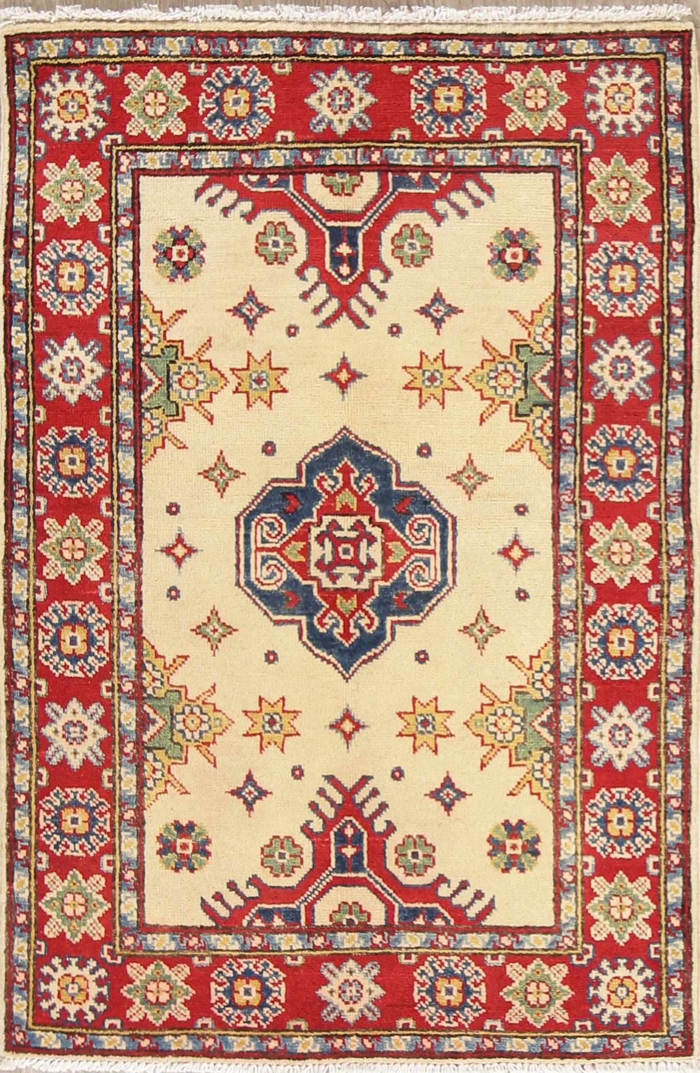 Geometric Kazak Pakistan Wool Rug 3x4