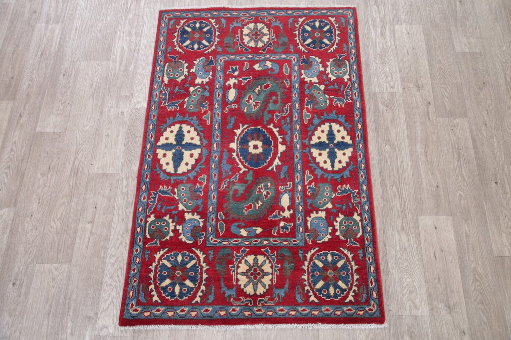 Red Super Kazak-Chechen Oriental Wool Rug 3x5