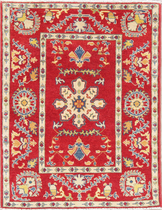 Red Super Kazak-Chechen Oriental Wool Rug 3x4