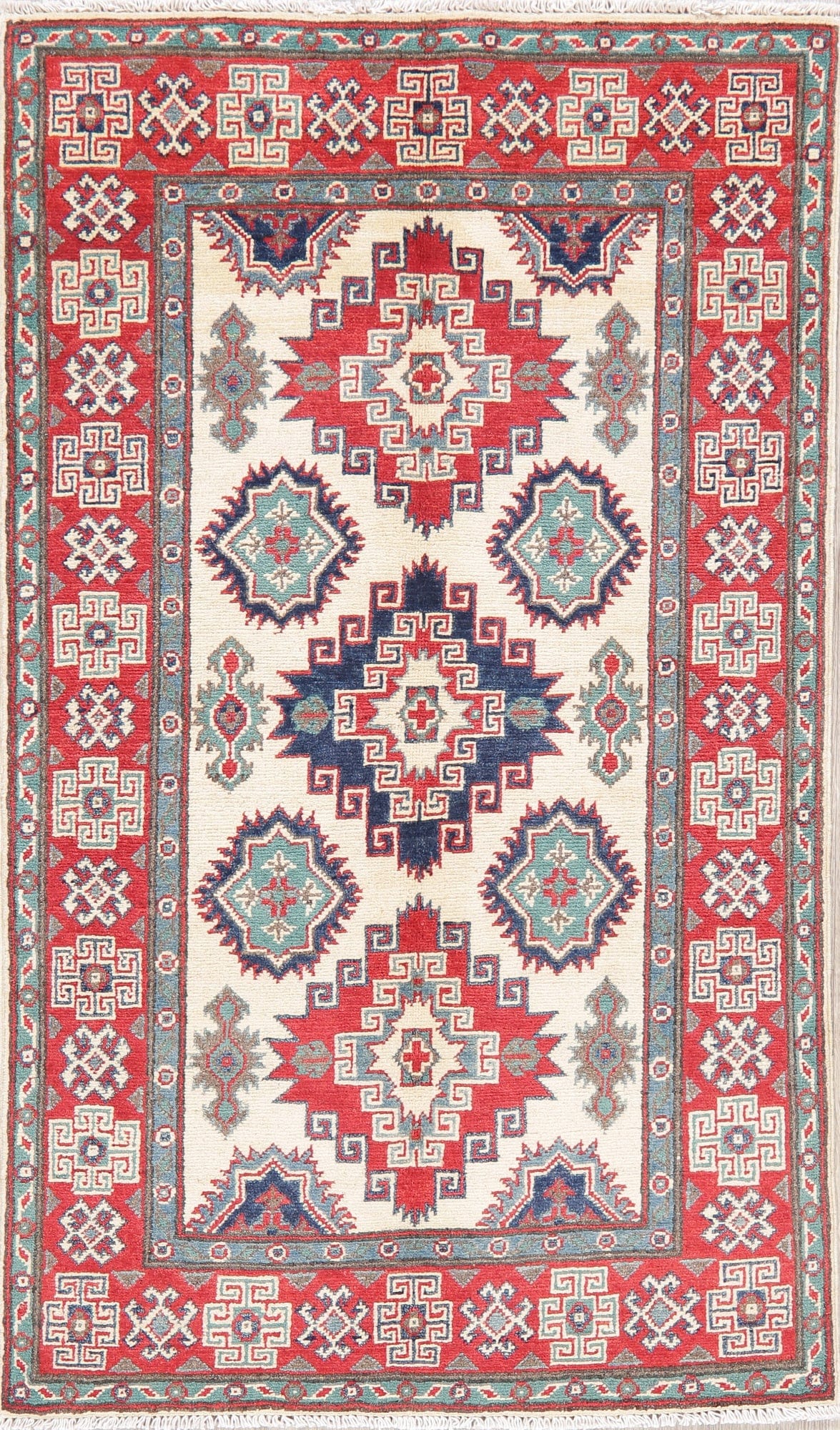 Ivory Super Kazak Pakistan Wool Rug 3x5