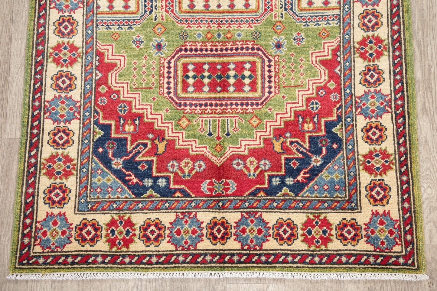 Vegetable Dye Green Kazak Pakistan Wool Rug 3x5