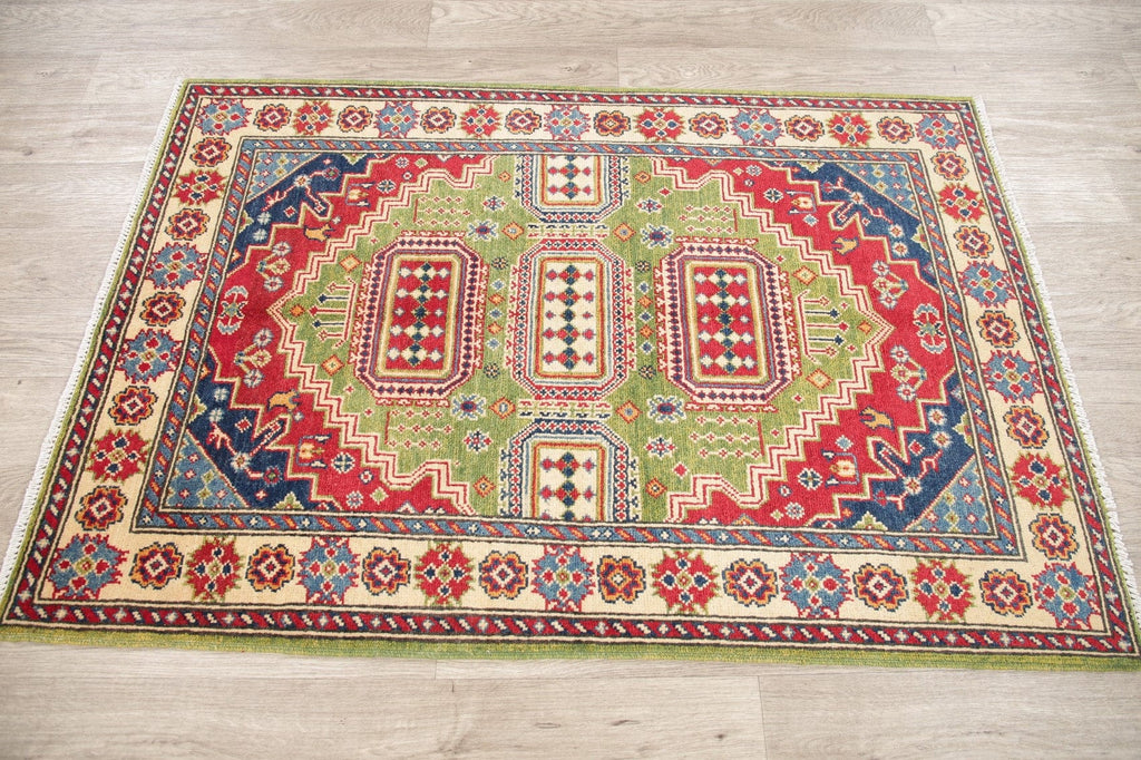 Vegetable Dye Green Kazak Pakistan Wool Rug 3x5