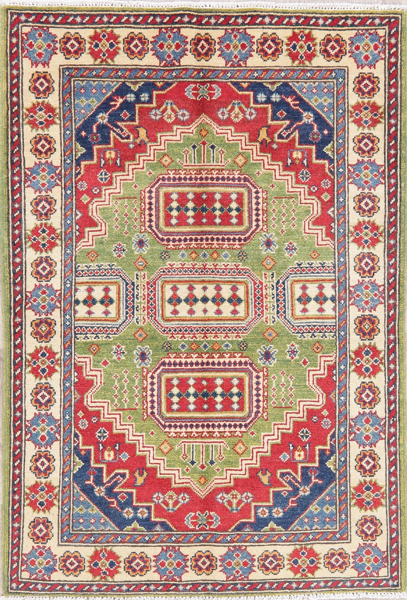 Vegetable Dye Green Kazak Pakistan Wool Rug 3x5