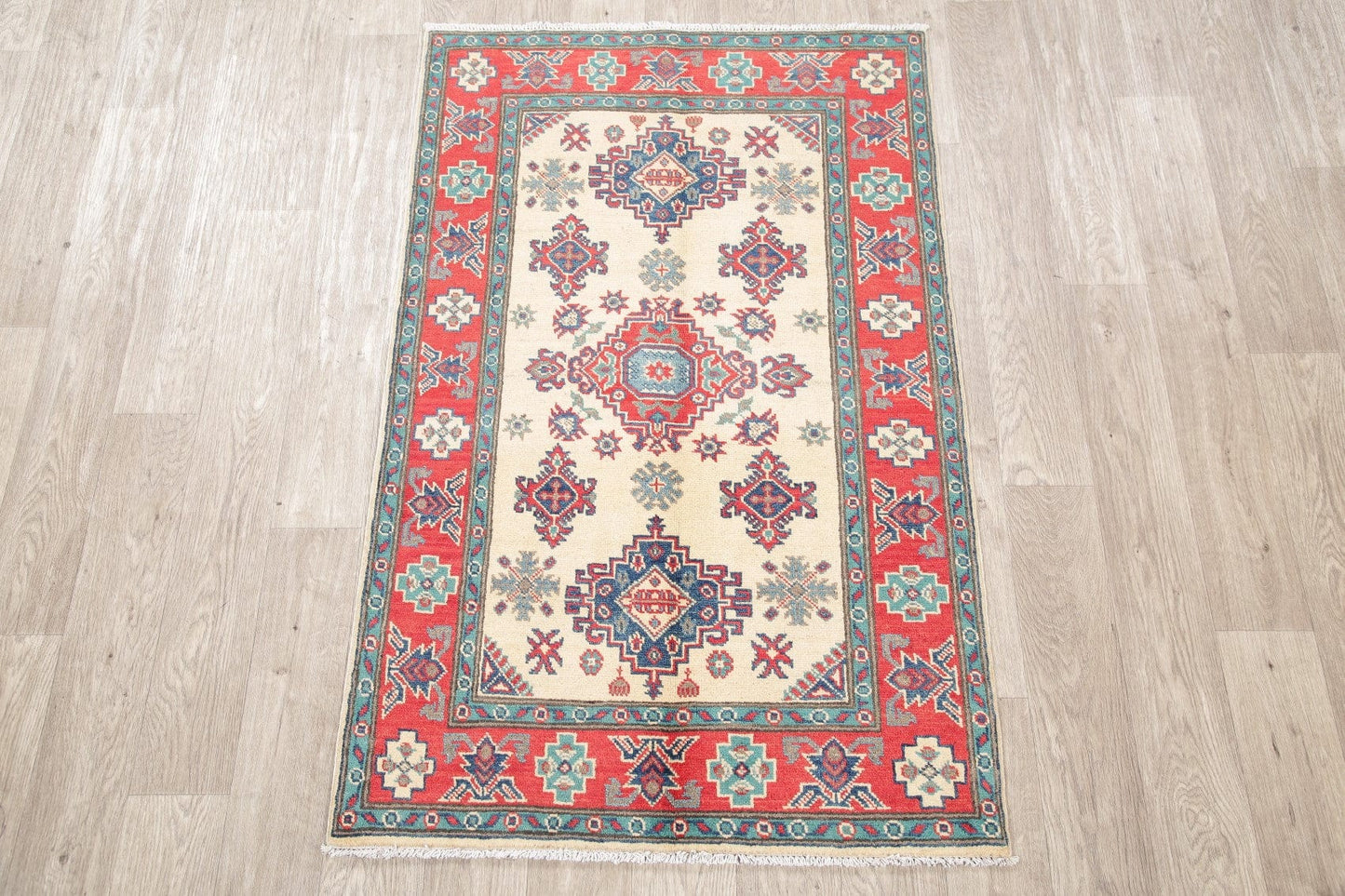 Ivory Kazak-Chechen Oriental Rug 3x5