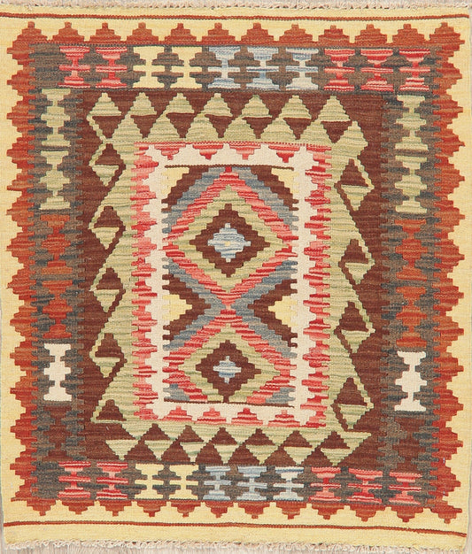 Multi-Color Kilim Turkish Oriental Wool Rug 3x4