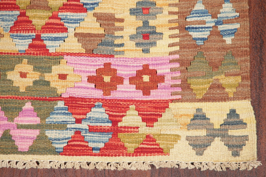 Color-full Geometric Turkish Kilim Rug Wool 3x3 Square