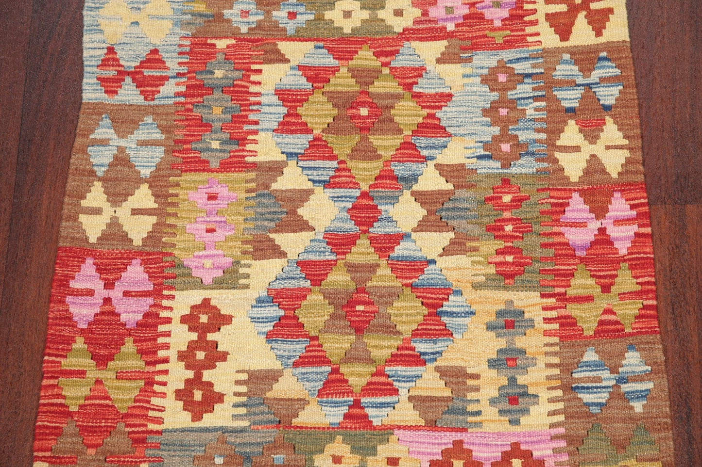 Color-full Geometric Turkish Kilim Rug Wool 3x3 Square