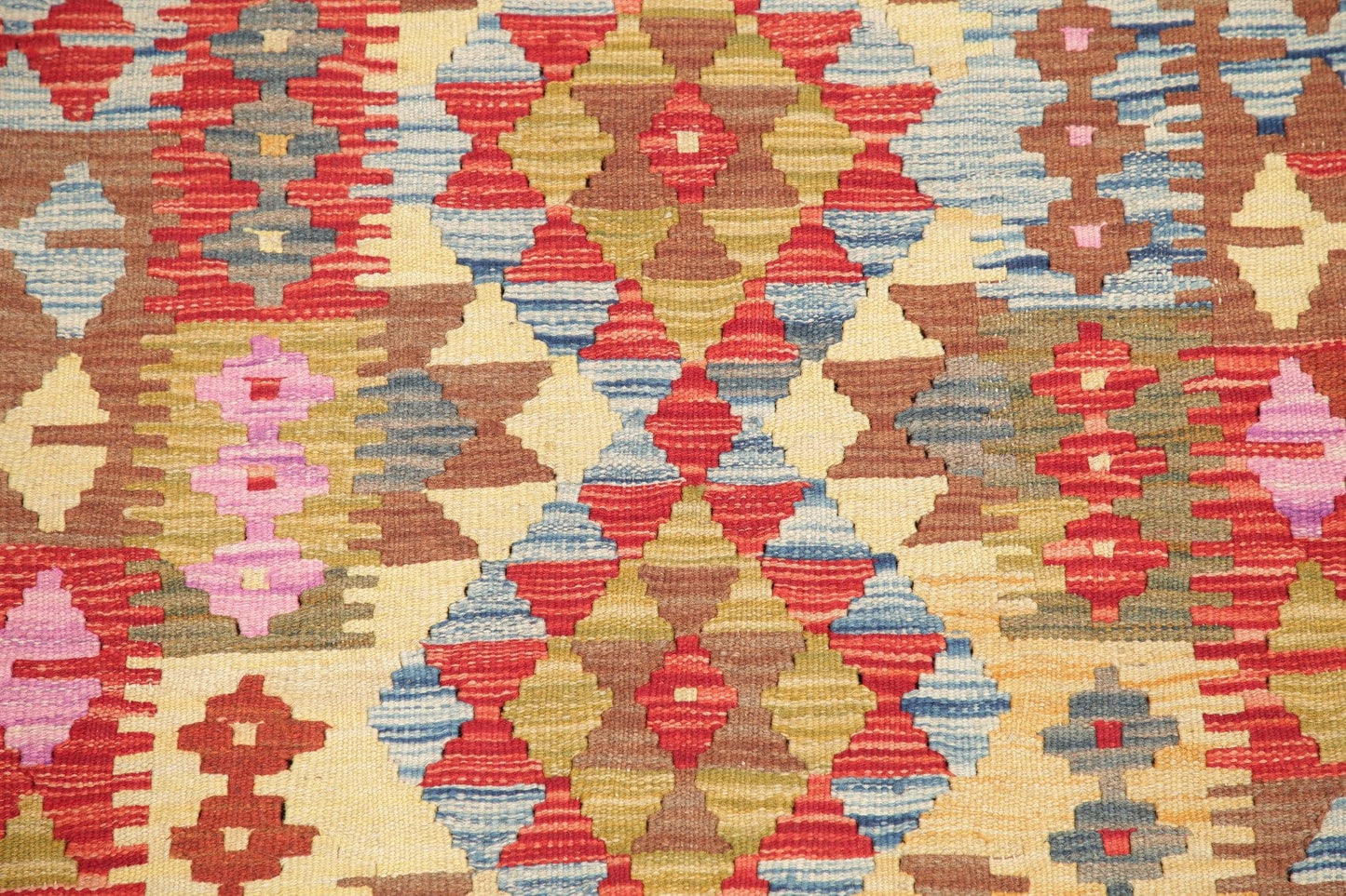 Color-full Geometric Turkish Kilim Rug Wool 3x3 Square