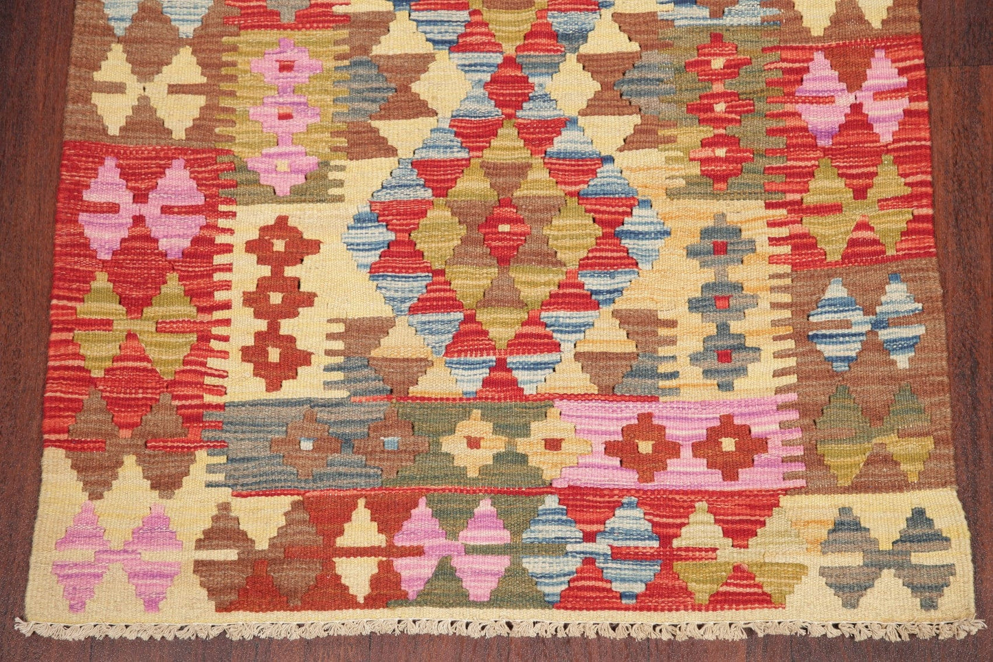 Color-full Geometric Turkish Kilim Rug Wool 3x3 Square