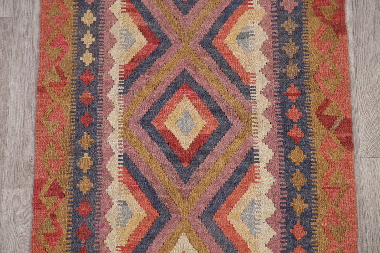 Color-full Geometric Turkish Kilim Runner Rug Wool 3x6