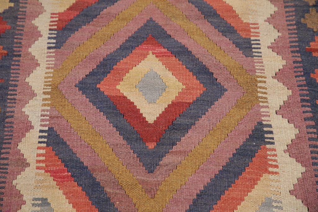 Color-full Geometric Turkish Kilim Runner Rug Wool 3x6