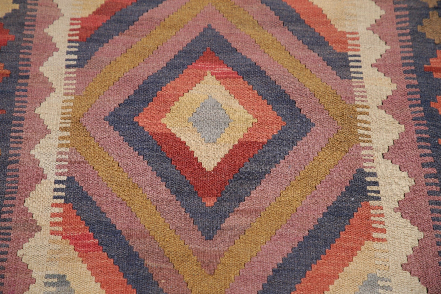 Color-full Geometric Turkish Kilim Runner Rug Wool 3x6