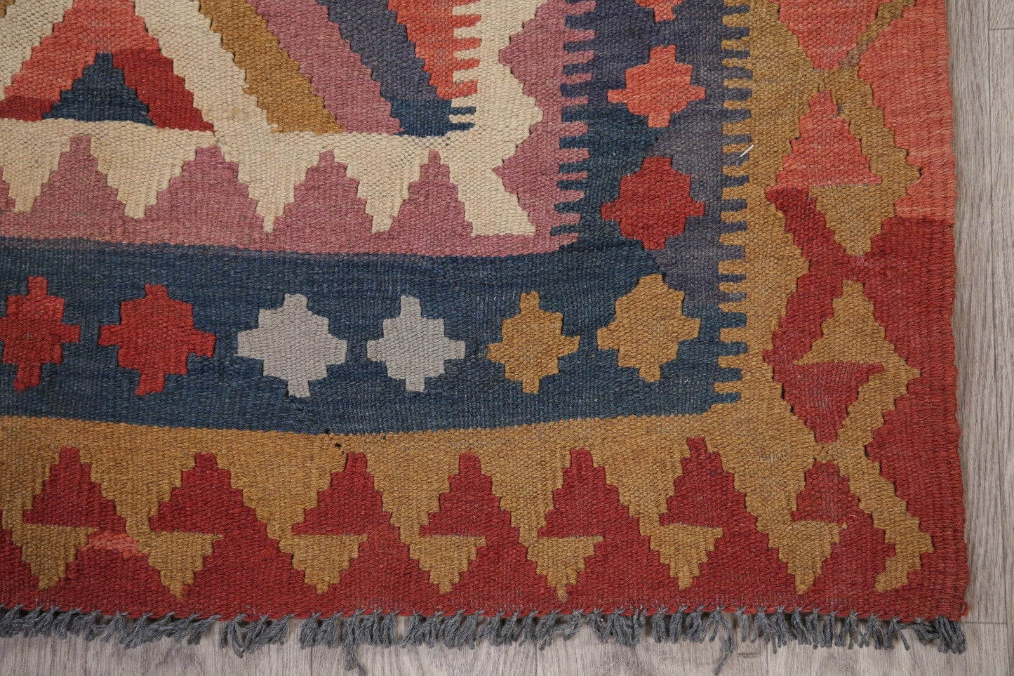 Color-full Geometric Turkish Kilim Runner Rug Wool 3x6