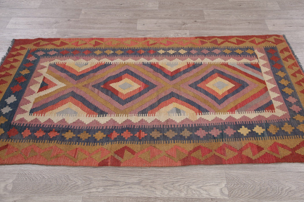 Color-full Geometric Turkish Kilim Runner Rug Wool 3x6