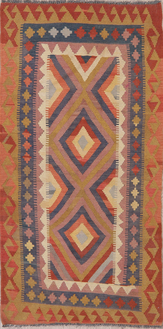 Color-full Geometric Turkish Kilim Runner Rug Wool 3x6