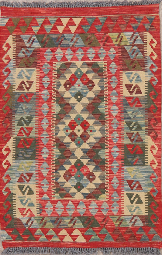 Multi-Color Geometric Turkish Kilim Rug Wool 3x4