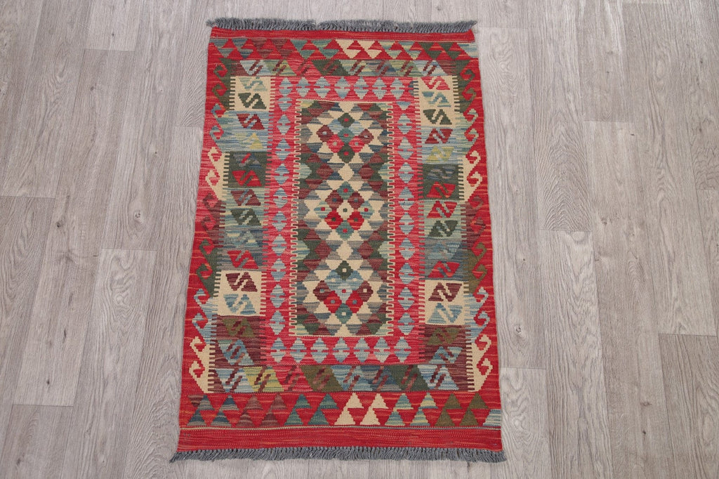 Multi-Color Geometric Turkish Kilim Rug Wool 3x4