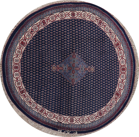 Indo Mir Navy Blue Oriental Round Rug 7x7