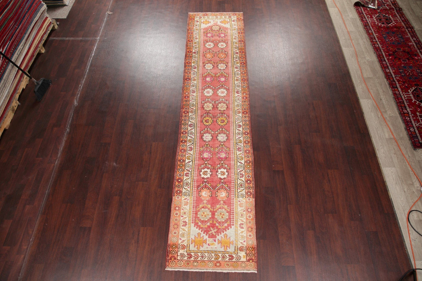 Vegetable Dye Oushak Turkish Oriental Wool Runner Rug 3x13