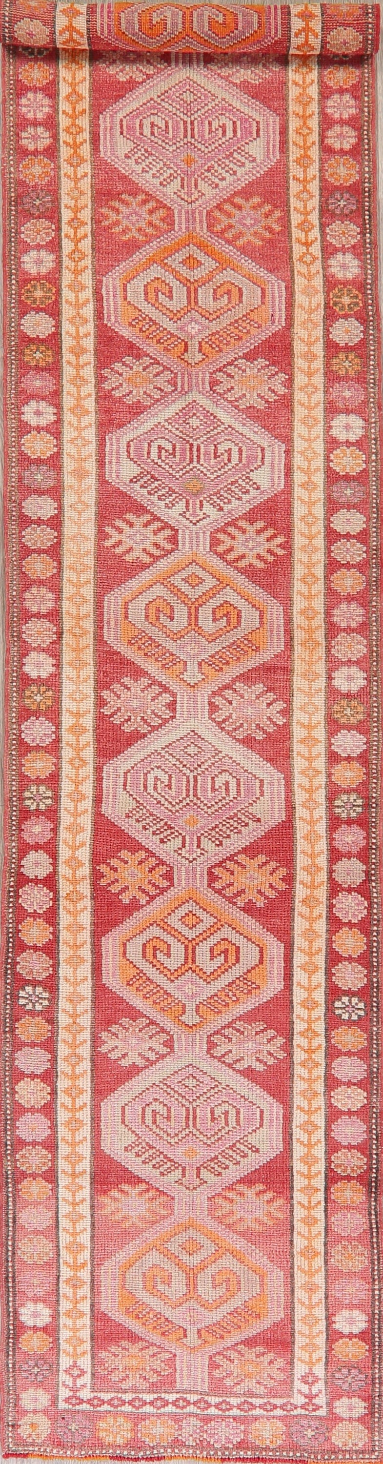 Geometric Oushak Turkish Wool Runner Rug 3x12