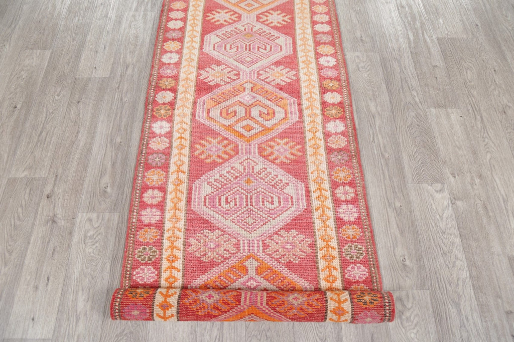 Geometric Oushak Turkish Wool Runner Rug 3x12