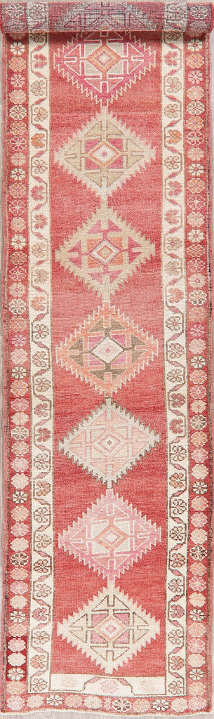 Vintage Red Oushak Turkish Wool Runner Rugs 3x13