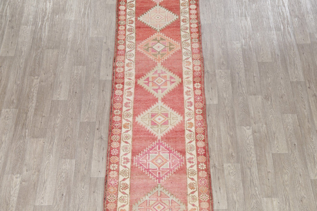 Vintage Red Oushak Turkish Wool Runner Rugs 3x13