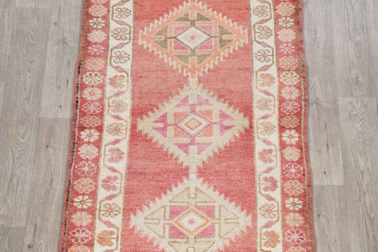 Vintage Red Oushak Turkish Wool Runner Rugs 3x13