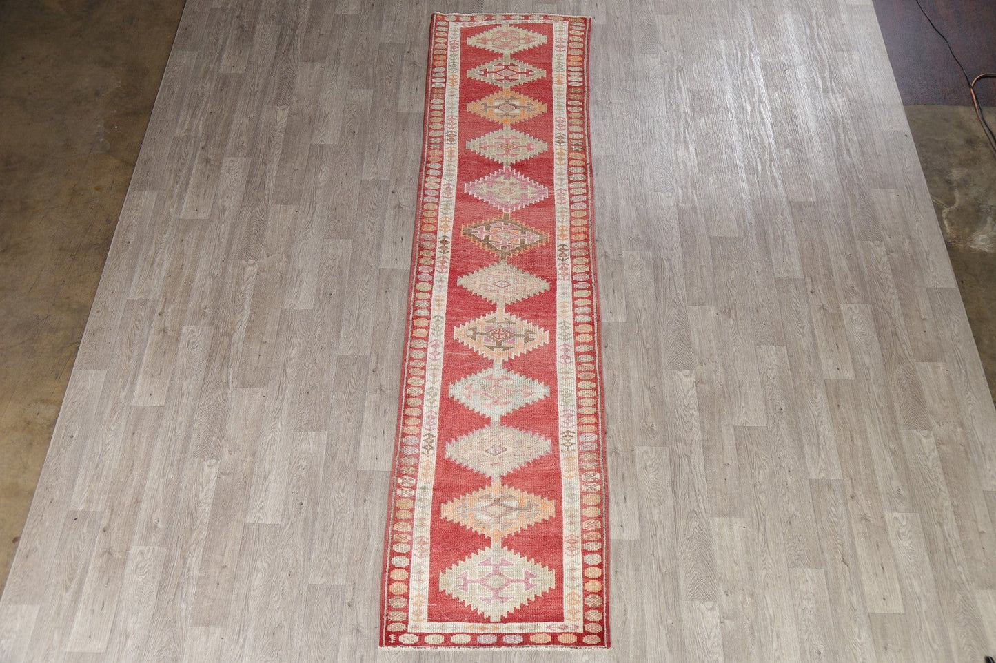 Geometric Oushak Turkish Wool Runner Rugs 3x12