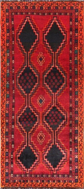 Vintage Lori Collection Red Lamb's Wool Area Rug- 4' 3" X 9' 9"