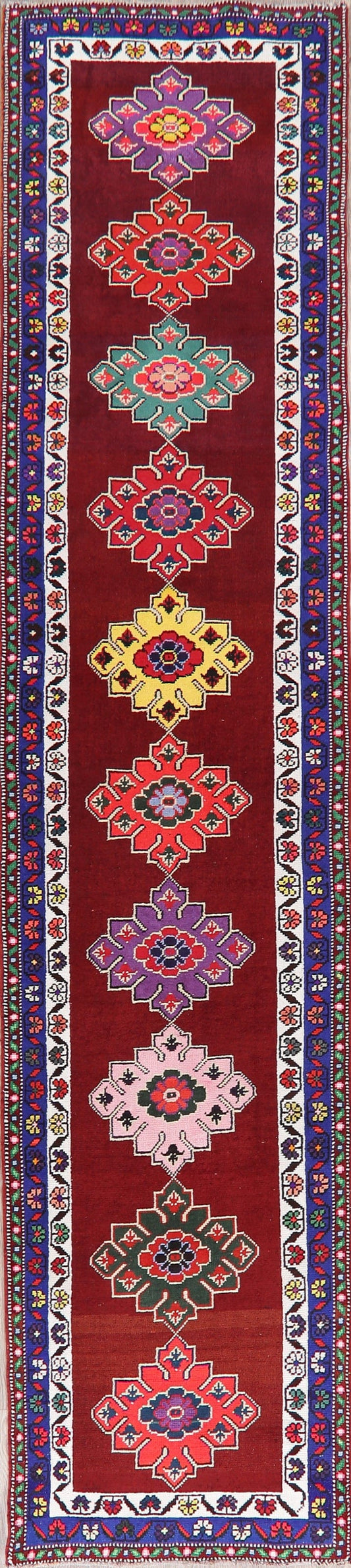Geometric Oushak Turkish Wool Runner Rugs 3x12