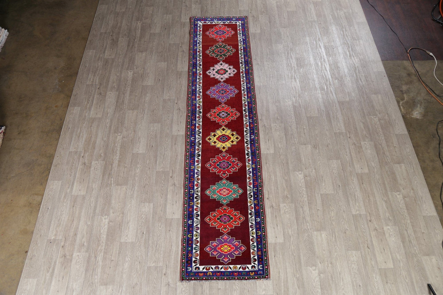 Geometric Oushak Turkish Wool Runner Rugs 3x12