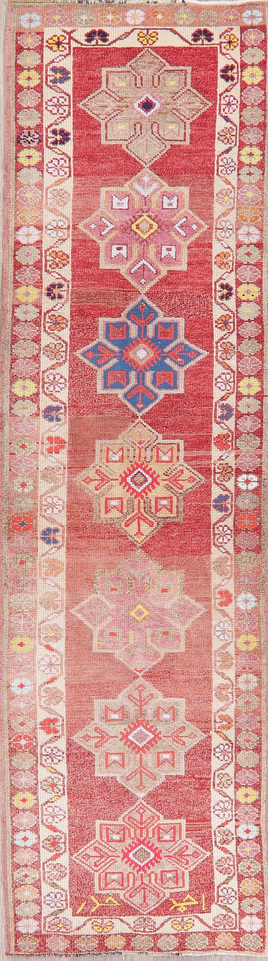 Vegetable Dye Oushak Turkish Wool Runner Rugs 3x11