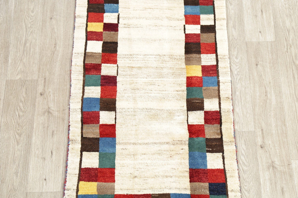 Geometric Ivory Gabbeh Shiraz Persian Wool Rug 3x5